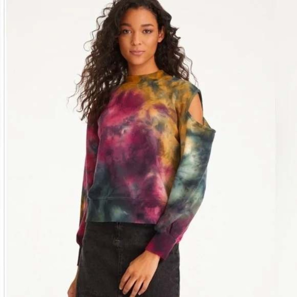 525 America Tie Dye Cut Out Shoulder‎ Pullover Top Grunge Goth Edgy Sz S / #8187